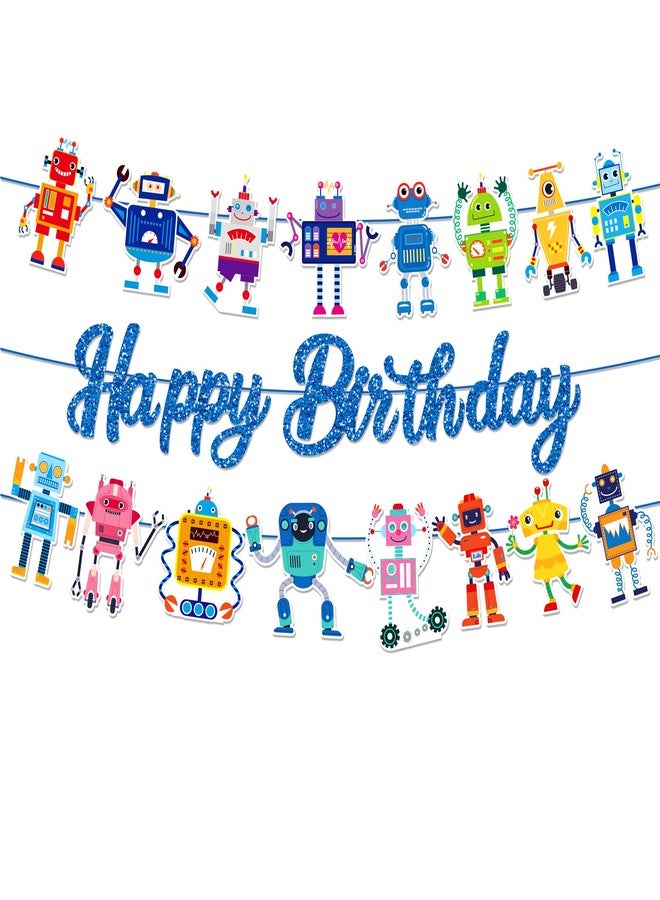 Lide Road 3Pcs Fun Robot Birthday Party Banner Cartoon Decorations Pink Robot Happy Birthday Banner Robots Banners Sign for Cartoon Baby Shower Party Supplies - Image 1